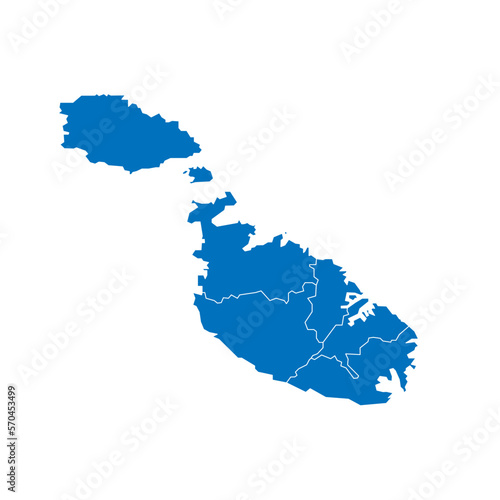 Malta political map of administrative divisions - regions. Solid blue blank vector map with white borders.