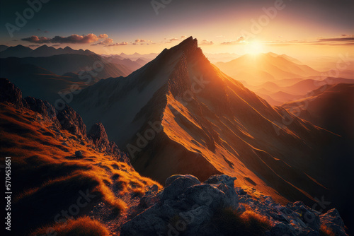 scenic sunrise in the high mountains of the alpes, Generative AI © fotogestoeber