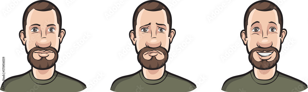 bearded man face three expressions isolated user profile avatar heads - PNG image with transparent background bearded man face three expressions isolated user profile avatar heads - PNG image with transparent background