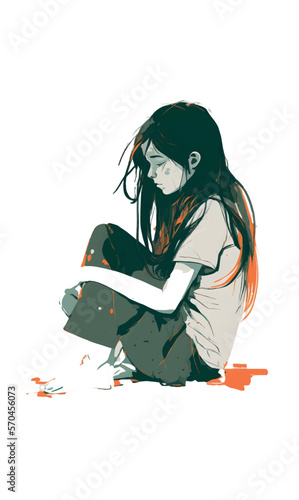 young sad woman in depression, vector illustration