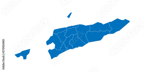 East Timor political map of administrative divisions - municipalities and Special Administrative Region Oecusse-Ambeno. Solid blue blank vector map with white borders.