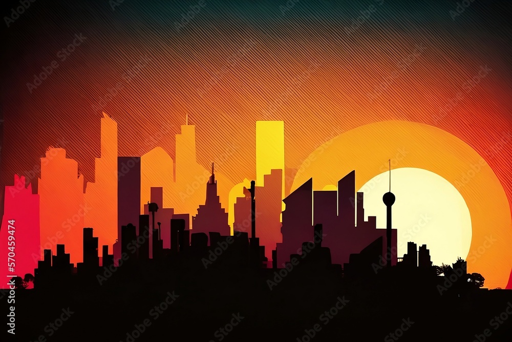 city skyline at sunset, texturized | Generative AI