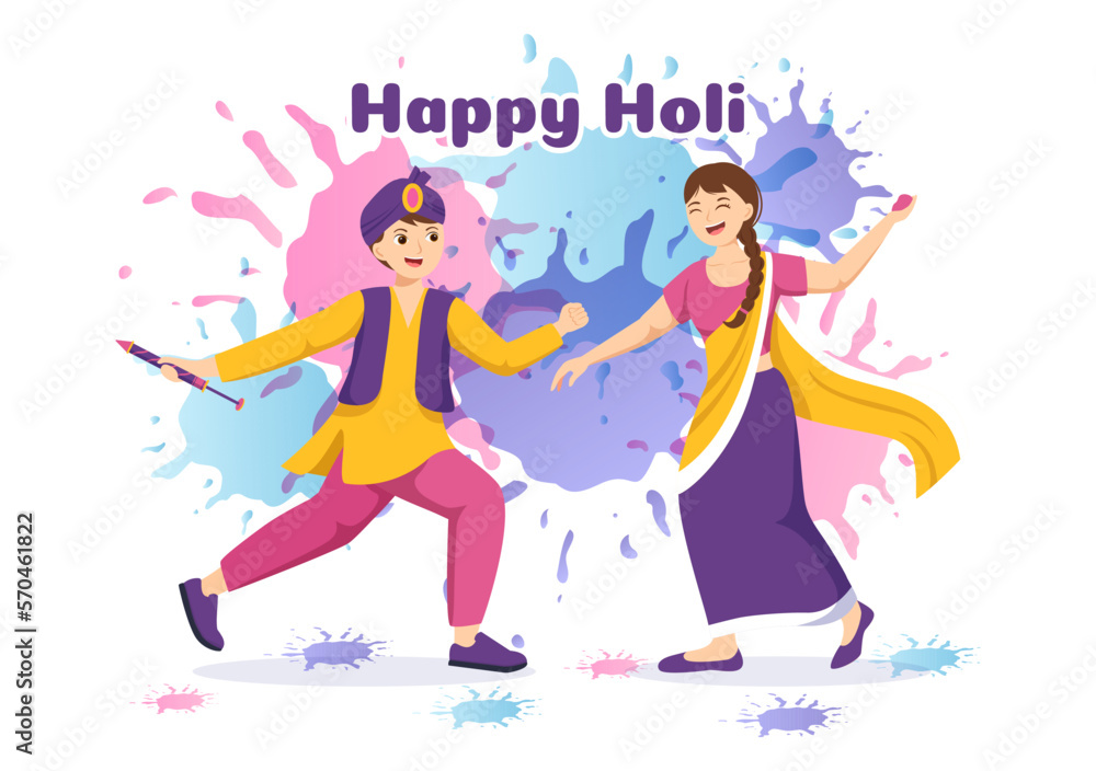 Happy Holi Festival Illustration with Colorful Pot and Powder In Hindi for Web Banner or Landing Page in Flat Cartoon Hand Drawn Templates Happy Holi Festival Illustration with Colorful Pot and Powder In Hindi for Web Banner or Landing Page in Flat Cartoon Hand Drawn Templates