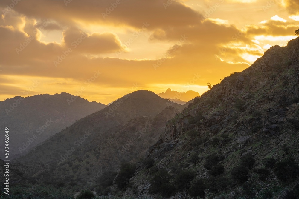 golden hour with saudi  arabia mountain landscape