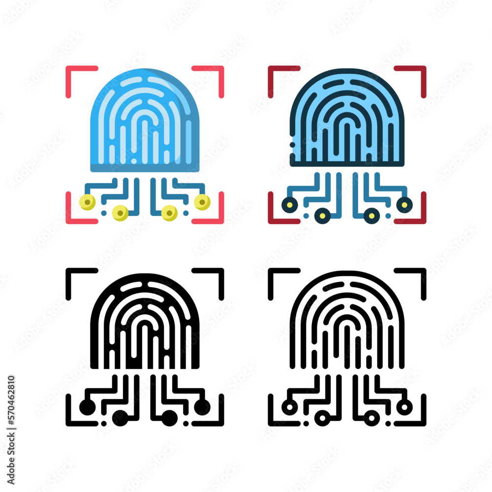 Fingerprint icon. With outline, glyph, filled outline and flat styles Fingerprint icon. With outline, glyph, filled outline and flat styles