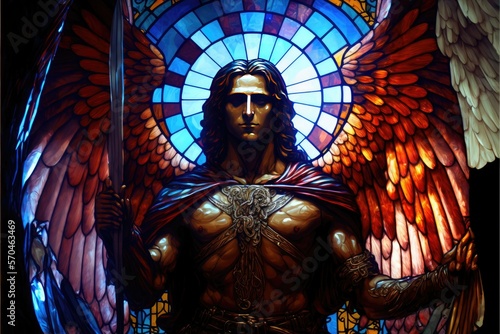 Stained-Glass Angel, AI Generated Image of A Leaded Glass Church Window Depicting an ArchAngel