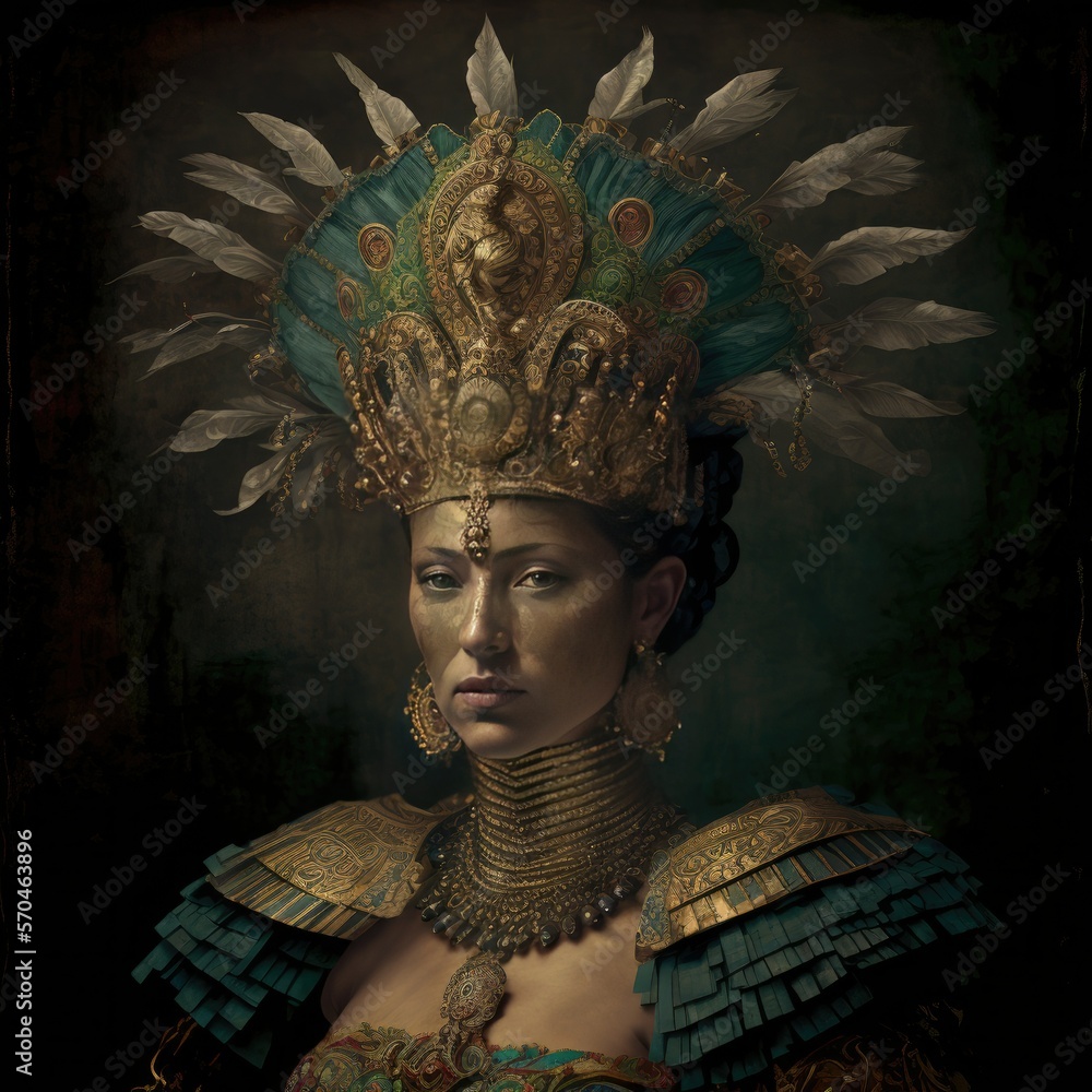 Aztec Mexica Warrior Goddess, AI Generated Image of a Beautiful Mayan