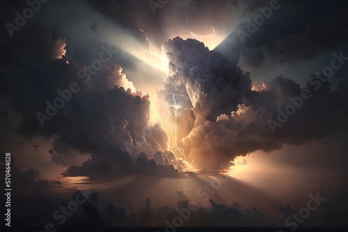 Sky with heavenly light created using AI Generative Technology