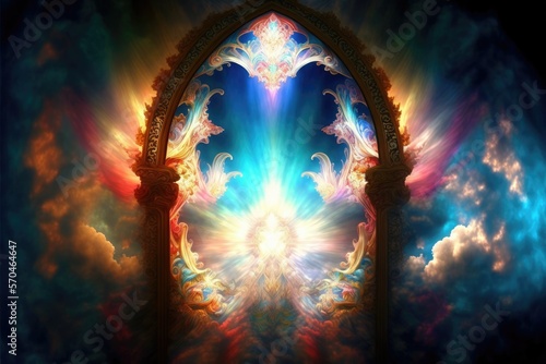 Spiritual Portal to Nirvana  AI Generated Image of a Window in the Clouds to Heaven