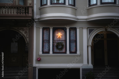 holiday lighting in house window