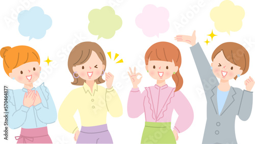 複数の若い女性のポジティブなイラスト素材セット