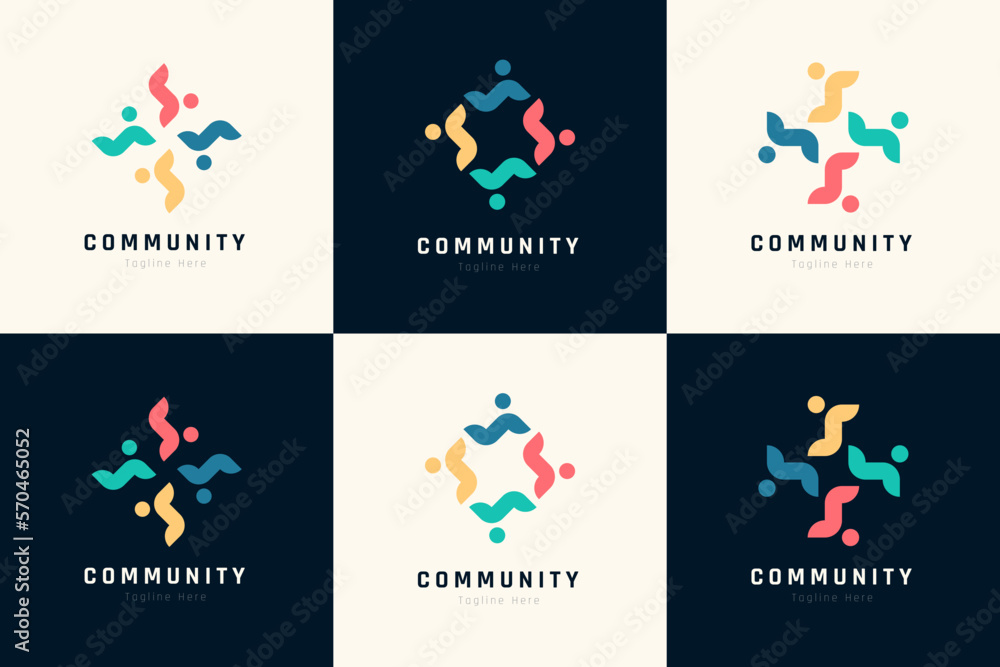 Creative colorful of people and community logo design for teams or groups collection