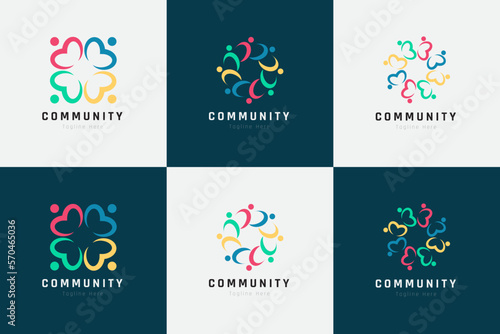 Creative colorful of people and community logo design for teams or groups collection