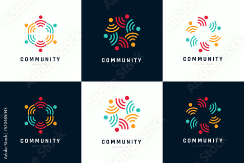 Creative colorful of people and community logo design for teams or groups collection