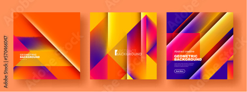 Set of abstract backgrounds - overlapping triangles with fluid gradients design. Collection of covers, templates, flyers, placards, brochures, banners