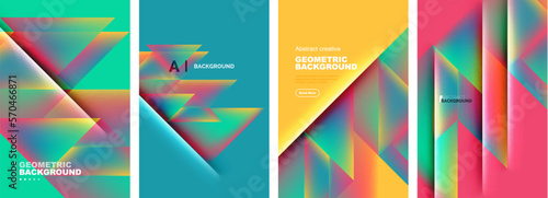 Set of abstract backgrounds - overlapping triangles with fluid gradients design. Collection of covers, templates, flyers, placards, brochures, banners