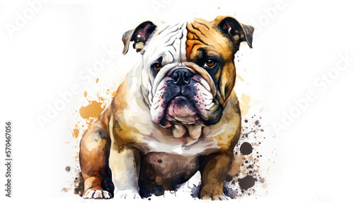 Bulldog dog watercolor paint art. Generative AI © Shiva3D