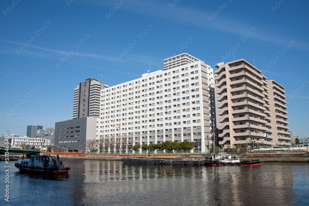 東京品川，天王洲　運河のある街の風景