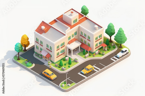 Isometric nursing home on white background made with Generative AI