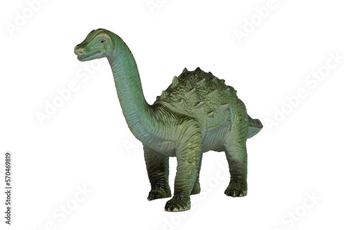 Toy dinosaur. A friendly plastic Diplodocus isolated on a white background.