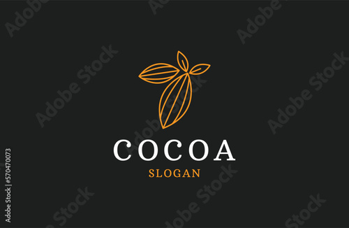 line art cocoa branch logo, cocoa bean, cocoa plant logo icon vector template