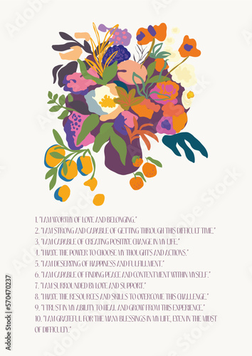 Motivational Affirmations Positive Quotes Inspirational Phrases Vector Matisse Organic Floral Shapes Seamless Patterns Citrus Flowers Bloom Apples