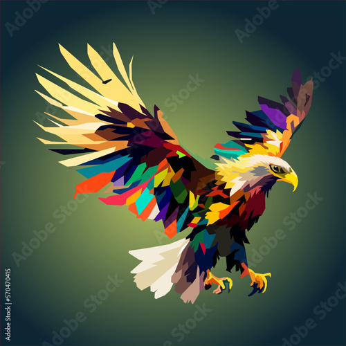 flying eagle with big wings drawn using WPAP art style, pop art, vector illustration.