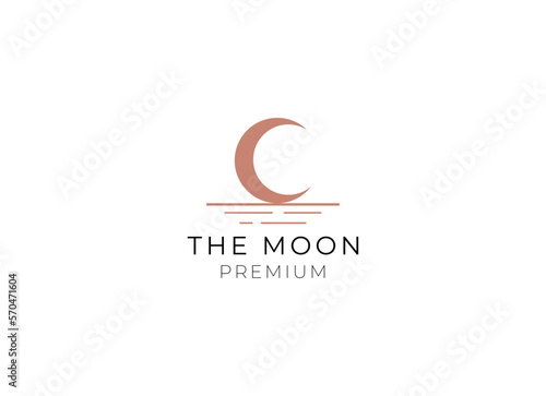 elegant crescent moon and star logo design line icon vector in luxury style outline linear