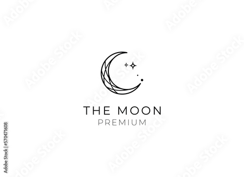 elegant crescent moon and star logo design line icon vector in luxury style outline linear