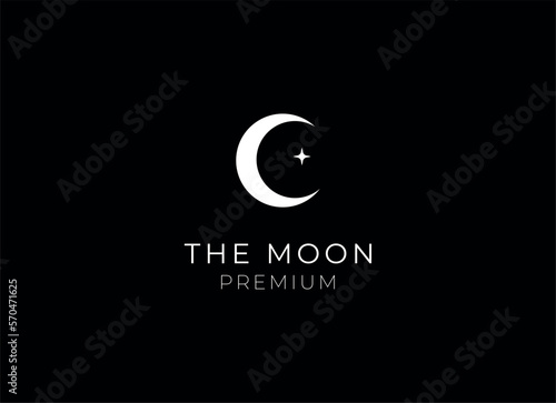 elegant crescent moon and star logo design line icon vector in luxury style outline linear