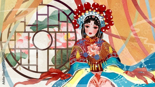 Chinese style, national tide, national quintessence, Peking Opera, Sichuan Opera, Huangmei Opera, opera characters, facial makeup, hand-painted illustrations