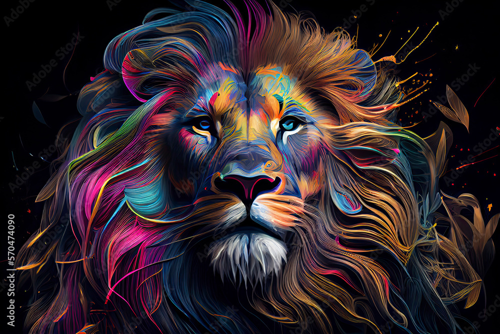 Colorful lion to print on t-shirt - obrazy, fototapety, plakaty 