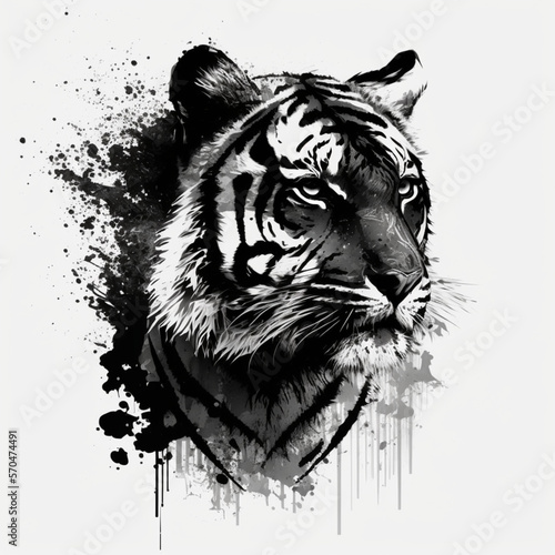 tiger, minimalist, monochrome, vectorized for logo, art illustration, Generative AI