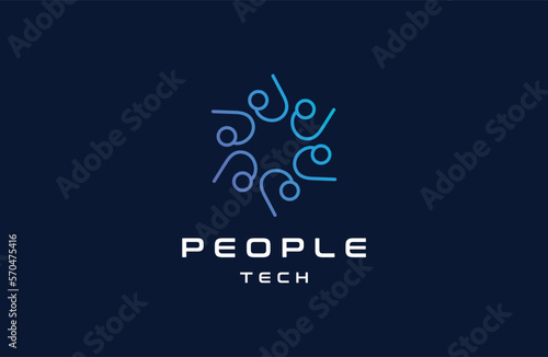 People tech connection illustration logo design symbol vector template