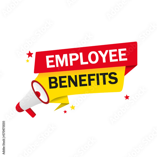 Employee Benefits Concept - banner, megaphone. Flat style vector illustration.
