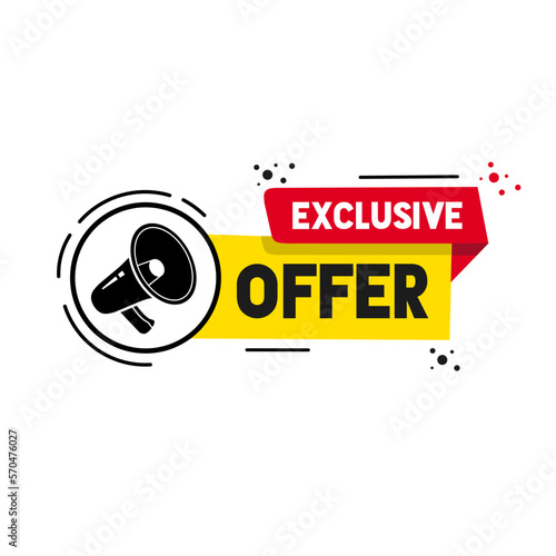 Vector illustration megaphone banner template exclusive offer. Flat design.