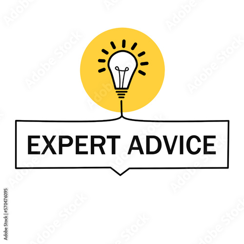 Expert advice. Advice with lightbulb icon design announce. Vector illustration
