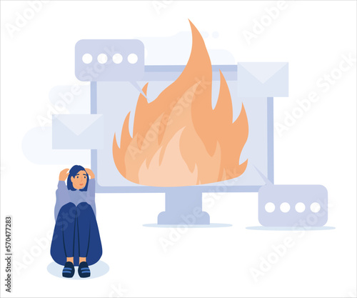 Emotional burnout syndrome illustration. Characters suffering from stress, fatigue, occupational burnout and other mental disorder. Mental health problems concept.flat vector modern illustration