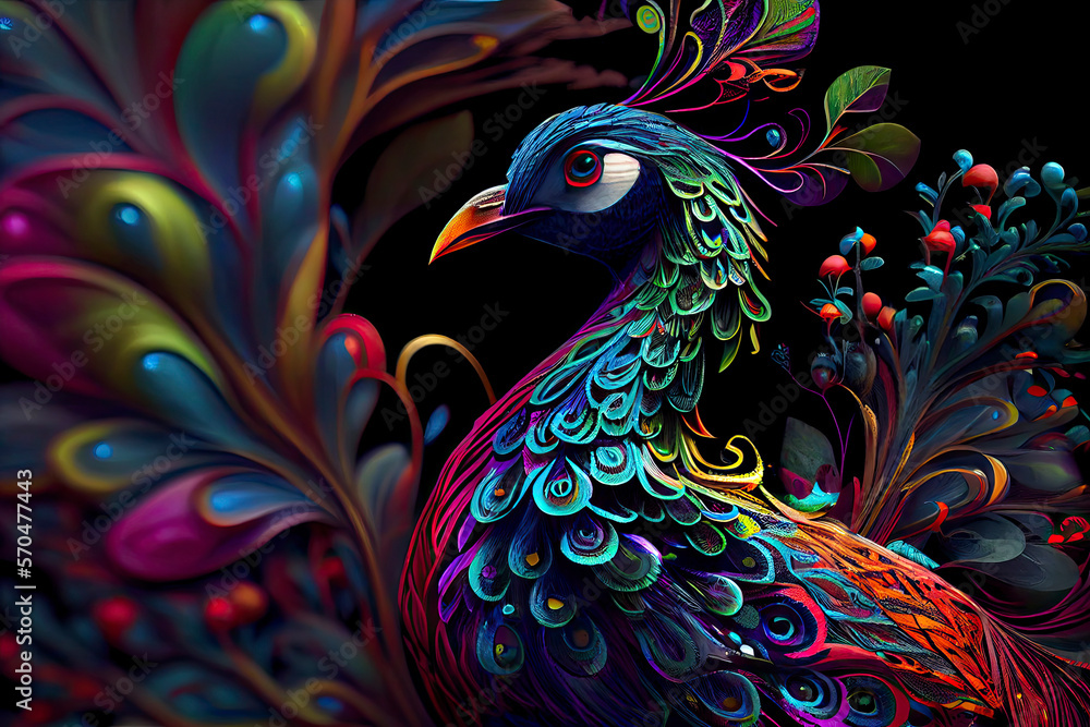 colorful peacock wallpaper. colorful mural background