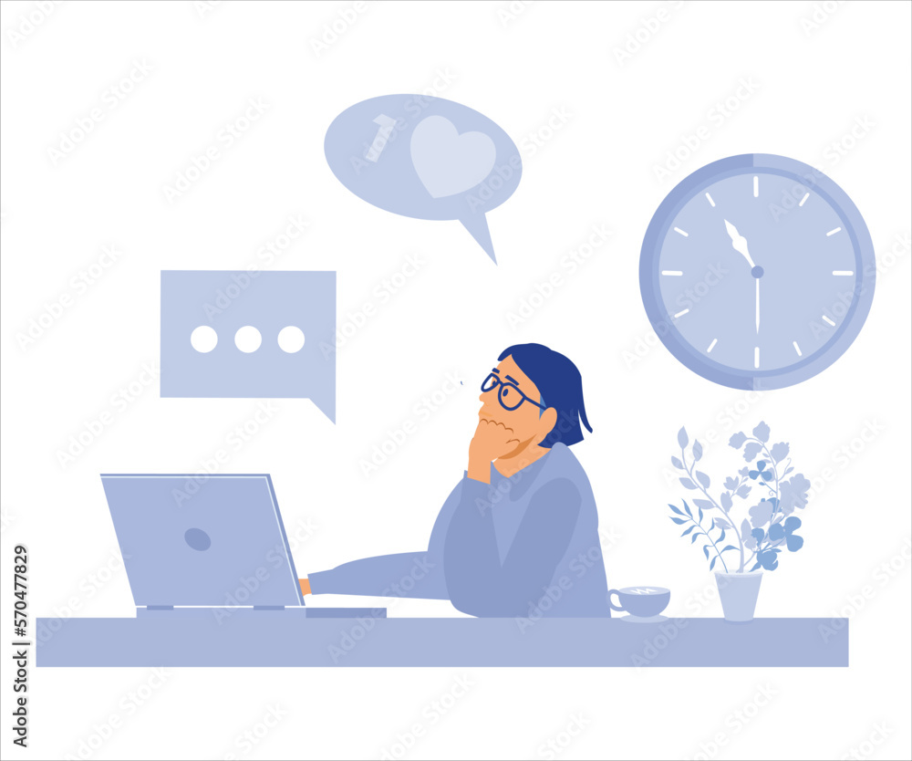 Home office concept, man working from home, student or freelancer.flat vector modern illustration