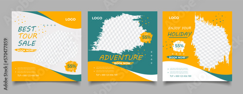 Travel social media post templates with brush	