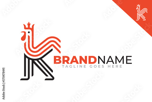 Letter K King Rooster Logo vector illustration