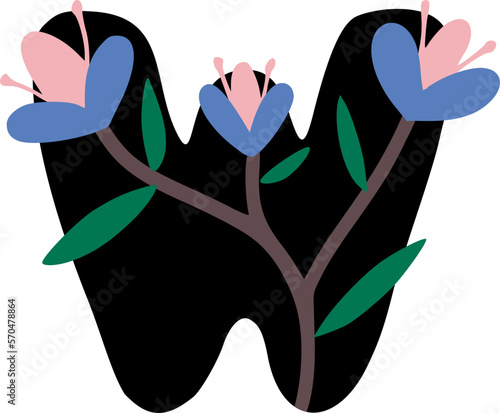 Spring Bloom Flower Letter W