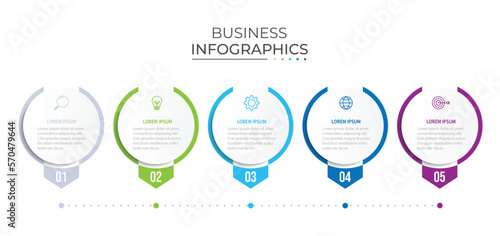 Business infographic thin line process with square template design with icons and 5 options or steps. Vector illustration.
