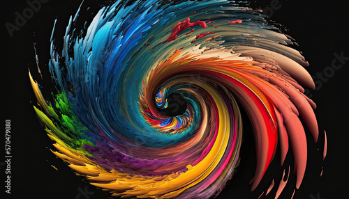 Whirl Cyclone of Colorful Paint. Black Background. Generative AI.