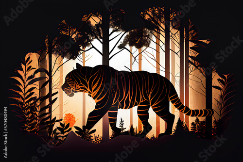 Tiger World Wildlife Day forest silhouette in the shape of a wild animal wildlife and forest conservation concept