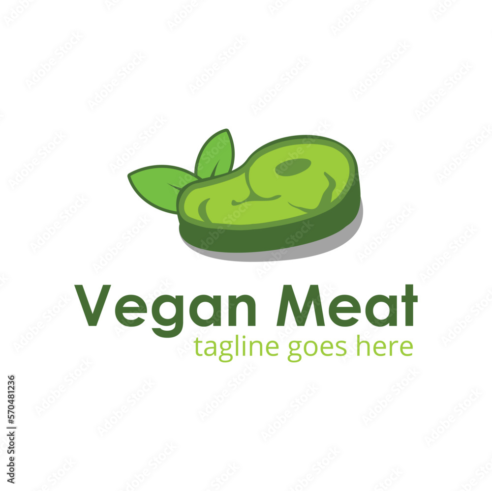 Vegan Meat Logo Design Template with meat and leaf icon. Perfect for
