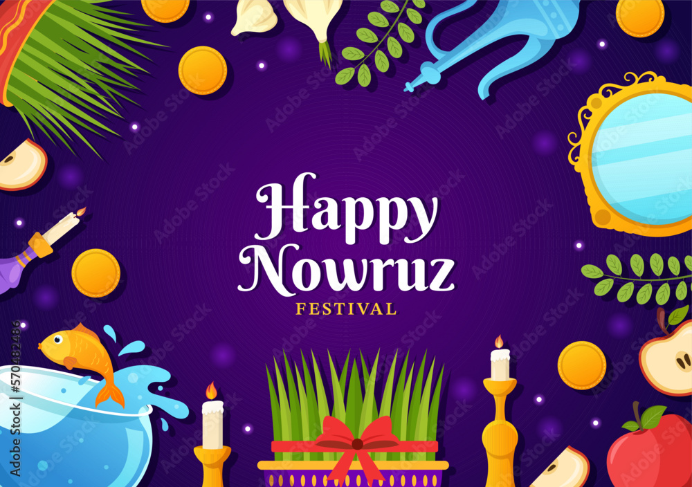 Happy Nowruz Day or Iranian New Year Illustration with Grass Semeni and Fish for Web Banner or Landing Page in Flat Cartoon Hand Drawn Templates Happy Nowruz Day or Iranian New Year Illustration with Grass Semeni and Fish for Web Banner or Landing Page in Flat Cartoon Hand Drawn Templates