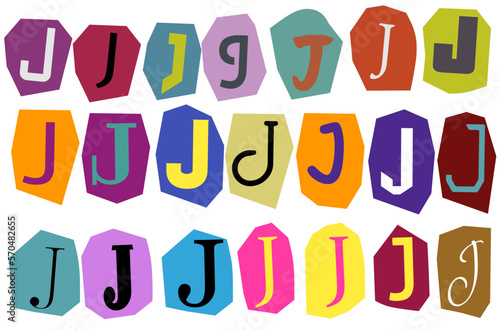Alphabet J - vector cut newspaper and magazine letters, paper style ransom note letter