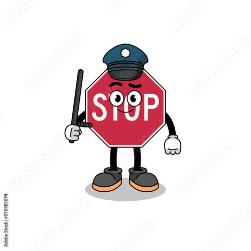 Cartoon Illustration of stop road sign police